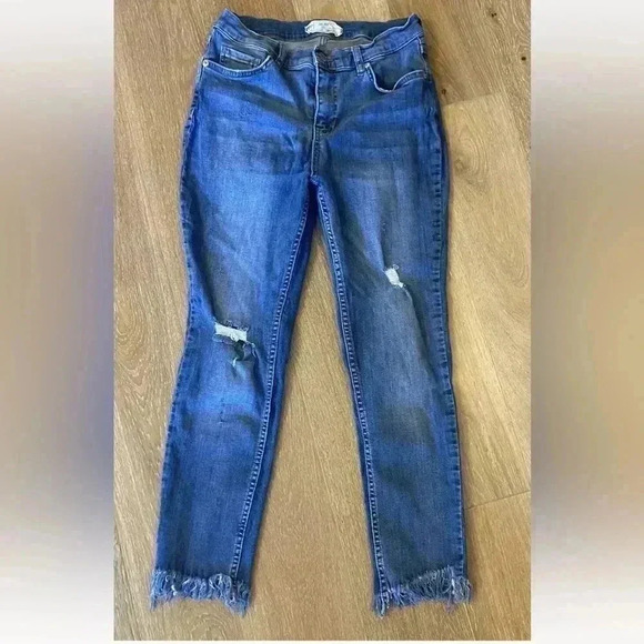 Free People Great Heights Fringe Frayed Hem Denim Skinny Jeans Size 29 Boho - Picture 1 of 7